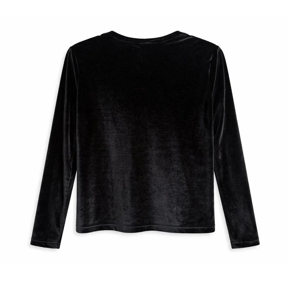 Worthington‎ Black Velvet Long Sleeve Top Crew Neck Blouse Made in USA Women